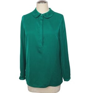 J. Crew Factory Green Half Button Down Long Sleeve Blouse 0